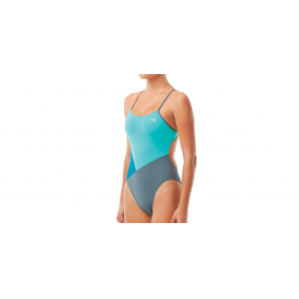 Суцільний жіночий купальник TYR  Solid Splice Block Cutoutfit, Teal/Blue/Grey 